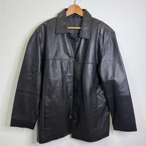 Men’s Faux Leather Button Up Black Jacket - Picture 1 of 7